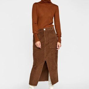 Zara Corduroy Front Slit Midi Skirt Womens Size Large